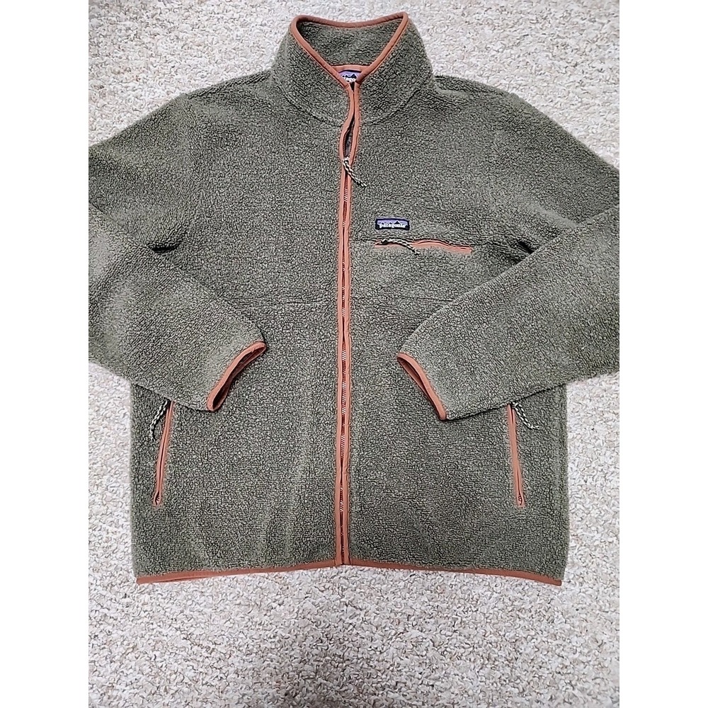 Men's Patagonia Reclaimed Fleece Orange Tan L Full Zip Recycled Wool‎ Blend